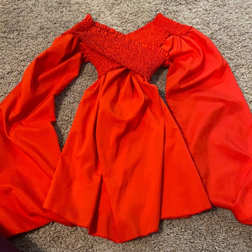 Off the shoulder red top